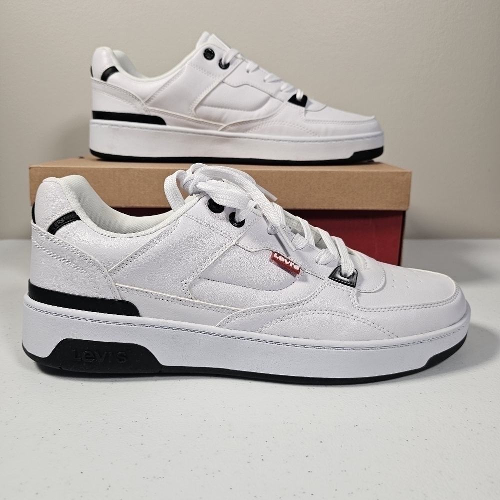 Levi's Mens 521 Mod Lo Pebbled Sneakers Low Top Casual White Black Size 12M - Picture 2 of 16